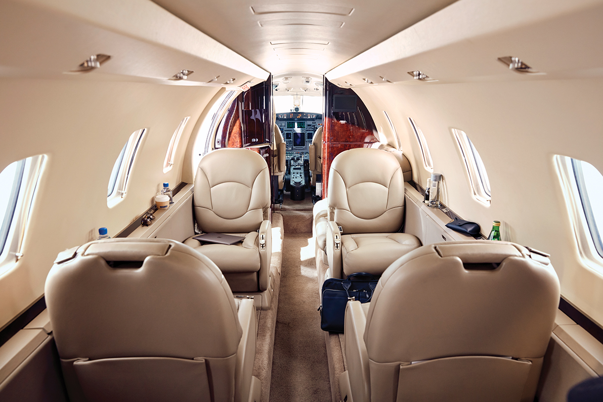 Interior view of Citation Excel private jet from Wheels Up